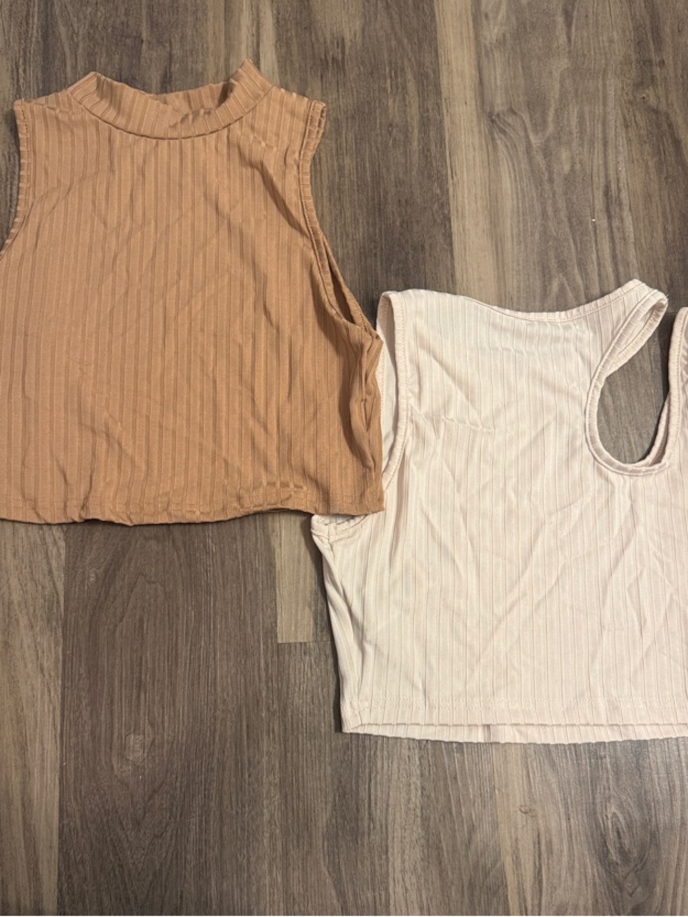 SHEIN Ribbed Cropped Tank Tops Duo - Tan & Cream